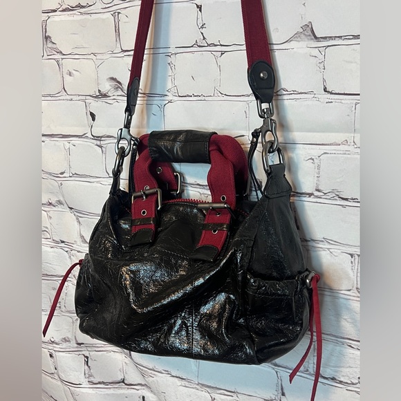 RARE FRANCESCO BIASIA BLACK RED LEATHER SHOULDER MESSENGER BAG - Picture 7 of 14